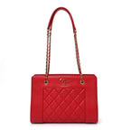 Sheepskin Quilted Small Mademoiselle Vintage Shopping Tote Red