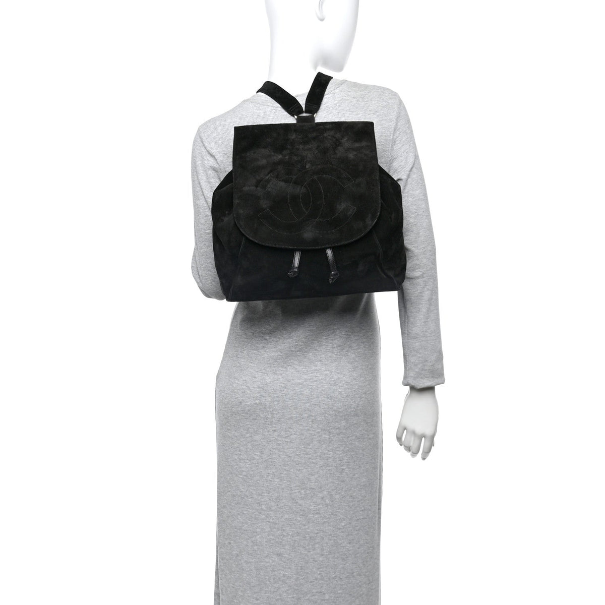 Suede CC Drawstring Backpack Black