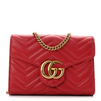 Calfskin Matelasse GG Marmont Chain Wallet Hibiscus Red