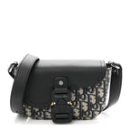 Grained Calfskin Oblique Mini Saddle Messenger Bag With Flap Beige Black