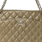 Patent Quilted Accordion Shopping Tote Beige