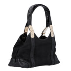 Canvas Horsebit Print Shoulder Bag Black