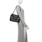 Crinkled Calfskin Matelasse Monogram Medium Niki Chain Satchel Black