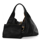 Grained Calfskin Softbit Maxi Shoulder Bag Black