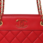 Sheepskin Quilted Small Mademoiselle Vintage Shopping Tote Red