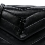 Calfskin Y Quilted Monogram Monochrome Toy Loulou Crossbody Bag Black