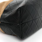 Suede Calfskin Shiny Lambskin Quilted Coco Base Shopping Bag Beige Black