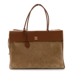 Grained Calfskin Suede Large Urban Essentials Shopping Bag Dark Beige Camel