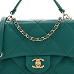 Lambskin Quilted Small Easy Carry Flap Green