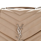 Calfskin Y Quilted Monogram Medium Loulou Chain Satchel Nude Powder