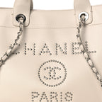 Caviar Medium Studded Deauville Tote Ivory