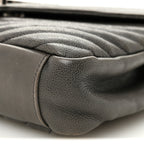 Sheepskin Matelasse Chevron Monogram Medium College Bag Asphalt