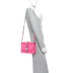 Saffiano City Calfskin Studded Large Elektra Shoulder Bag Fuchsia Black