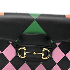 Textured Calfskin Geometric Print Horsebit 1955 Shoulder Bag Black Multicolor