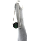 Suede Patent Web Mini Ophidia Round Shoulder Bag Black