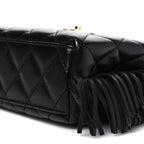 Lambskin Fringe Nano Kelly Shopper Black