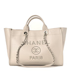 Caviar Medium Studded Deauville Tote Ivory