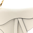 Grained Calfskin Mini Saddle Bag White