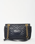 Gucci Black Leather Matelassé Small GG Marmont Shoulder Bag