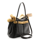 Crushed Calfskin Shearling Medium Rodeo Top Handle Handbag Brown Beige
