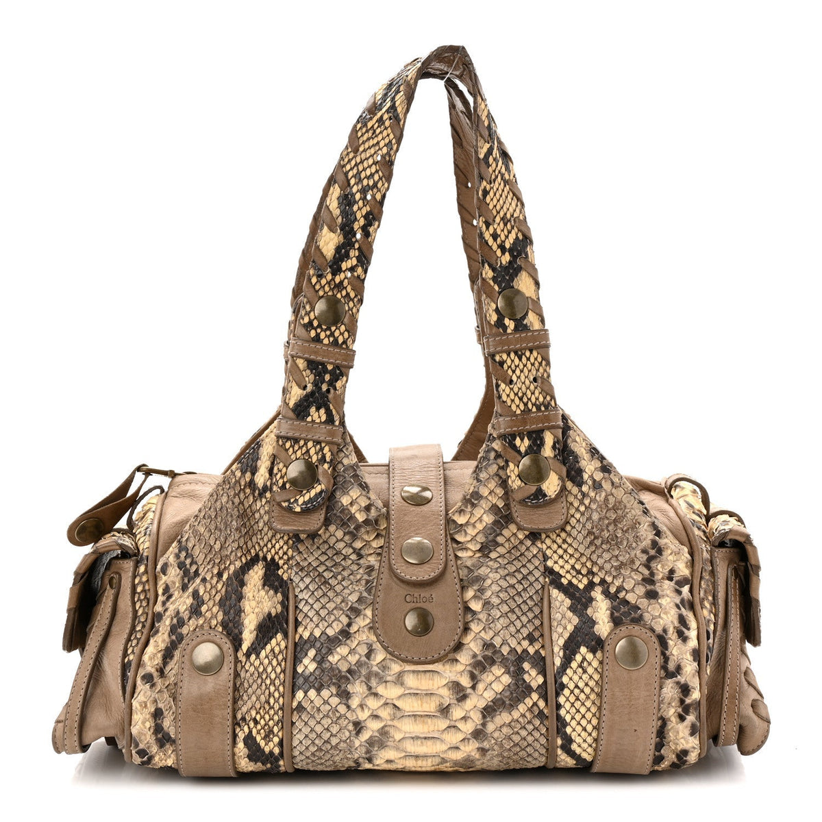 Snakeskin Calfskin Silverado Shoulder Bag Beige