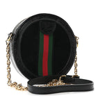 Suede Patent Web Mini Ophidia Round Shoulder Bag Black