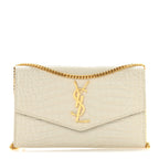 Calfskin Crocodile Embossed Monogram Uptown Chain Wallet Crema Soft