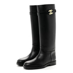 Calfskin CC Buckle High Boots 38 Black