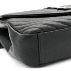 Sheepskin Matelasse Chevron Monogram Monochrome Medium College Bag Black