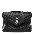 Calfskin Y Quilted Monogram Medium Loulou Chain Satchel Black