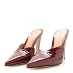 Gloss Calfskin Crocodile Embossed Mules 40 Merlot
