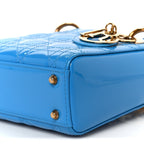 Patent Cannage Mini Lady Dior Blue
