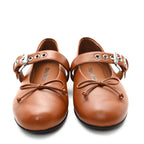 Calfskin Mary Jane Ballerina Flats 36 Cognac