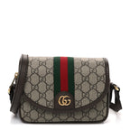 GG Supreme Monogram Textured Dollar Calfskin Mini Ophidia Flap Shoulder Bag Beige Ebony New Acero