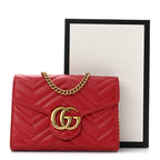 Calfskin Matelasse GG Marmont Chain Wallet Hibiscus Red