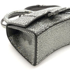 Strass Suede Hourglass Top Handle Bag XS Smoke Grey Crystal
