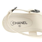 Lambskin CC Leaf Thong Sandals 36 White
