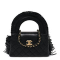 Lambskin Fringe Nano Kelly Shopper Black