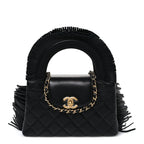 Lambskin Fringe Nano Kelly Shopper Black