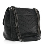 Crinkled Calfskin Matelasse Monogram Medium Niki Chain Satchel Black