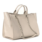 Caviar Medium Studded Deauville Tote Ivory