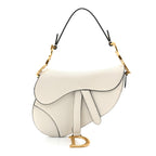 Grained Calfskin Mini Saddle Bag White
