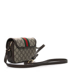 GG Supreme Monogram Textured Dollar Calfskin Mini Ophidia Flap Shoulder Bag Beige Ebony New Acero