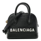 Grained Calfskin Logo Mini Ville Top Handle Bag Black White