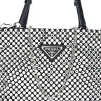 Satin Crystal Metal Triangle Logo Chain Crossbody Handbag Cristal