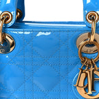 Patent Cannage Mini Lady Dior Blue