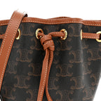 Triomphe Canvas Calfskin Micro Drawstring Bucket Bag Tan