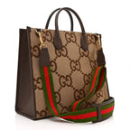 Monogram Jumbo GG Textured Dollar Calfskin Web Tote Bag Camel Ebony New Acero