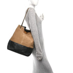 Suede Calfskin Shiny Lambskin Quilted Coco Base Shopping Bag Beige Black