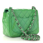 Patent Calfskin Quilted Mini Square Flap Green